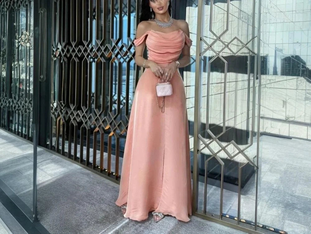 Strapless Simple Pink Satin Long Evening Dress Low Profile A-Line Ball Gown nv2774