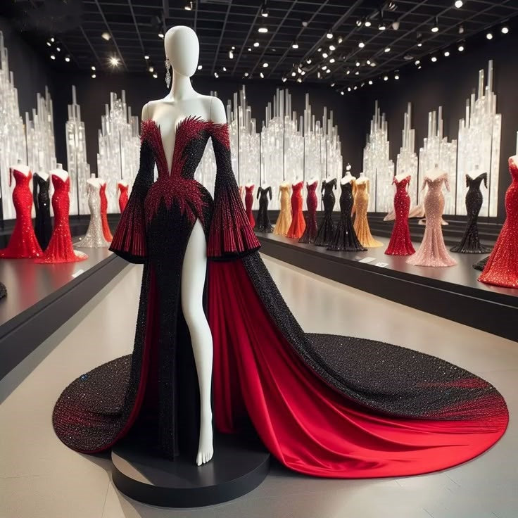 Red gorgeous shiny elegant sexy long slit sequined floor-length ball gown evening dress party dress nv3539