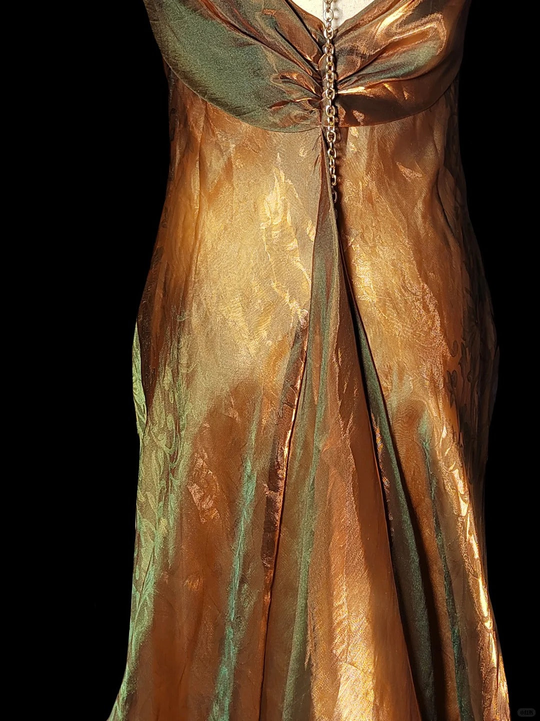 Golden green gorgeous fashionable elegant dark pattern long spaghetti straps satin mermaid tail prom dress evening dress birthday party dress prom dress nv3968
