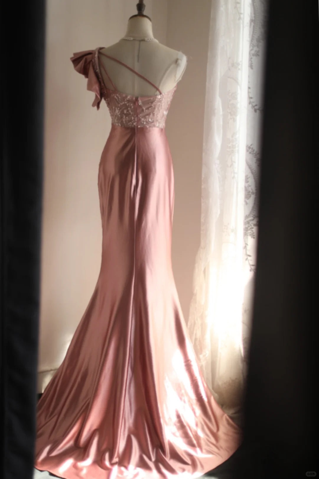 Pink Beaded Elegant Long Satin Floor Length Ball Gown Evening Dress Party Dress nv4187