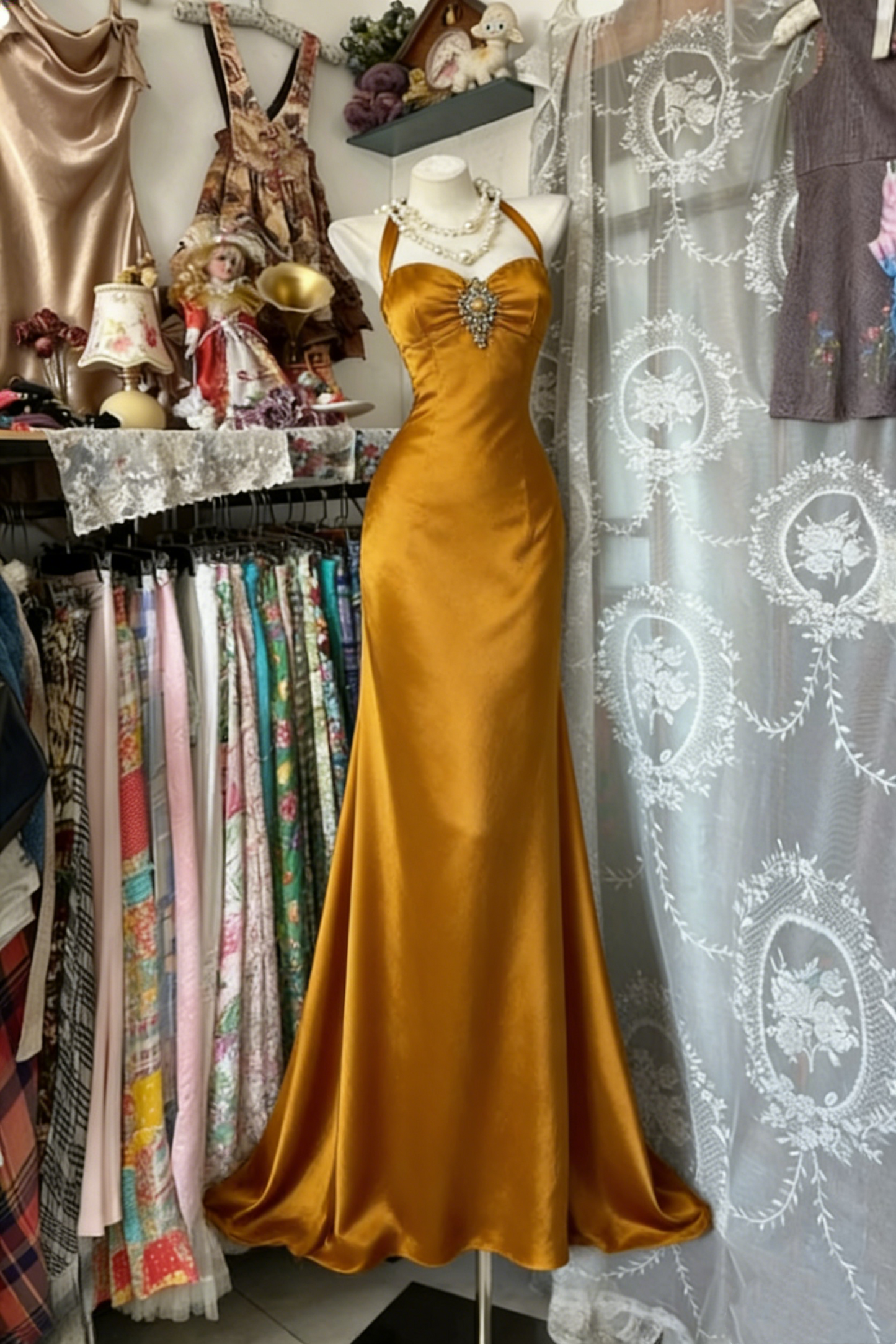 Robe longue en satin rétro élégante NV6658