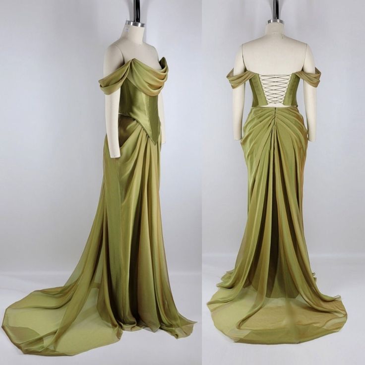 Green vintage elegant long satin ball gown evening dress party dress nv3529