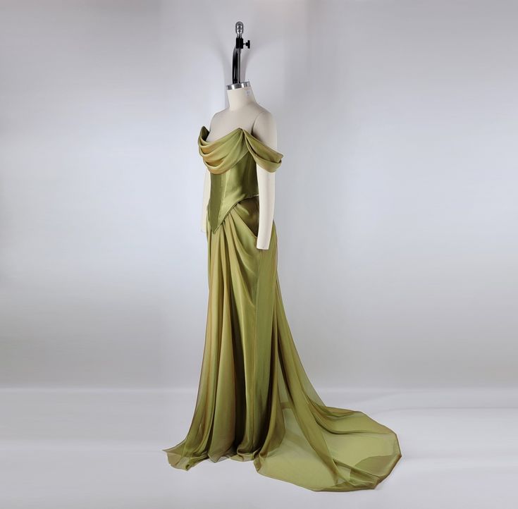 Green vintage elegant long satin ball gown evening dress party dress nv3529