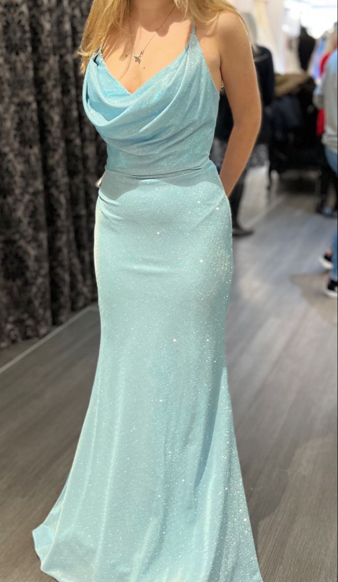 Blue Shiny Fashion Elegant Long Satin Floor Length Prom Dress Evening Gown Birthday Party Gown Prom Gown Graduation Gown nv4009
