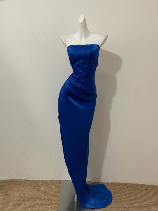 Royal Blue Fashion Elegant Long Satin Ball Gown Evening Dress Party Dress nv4179