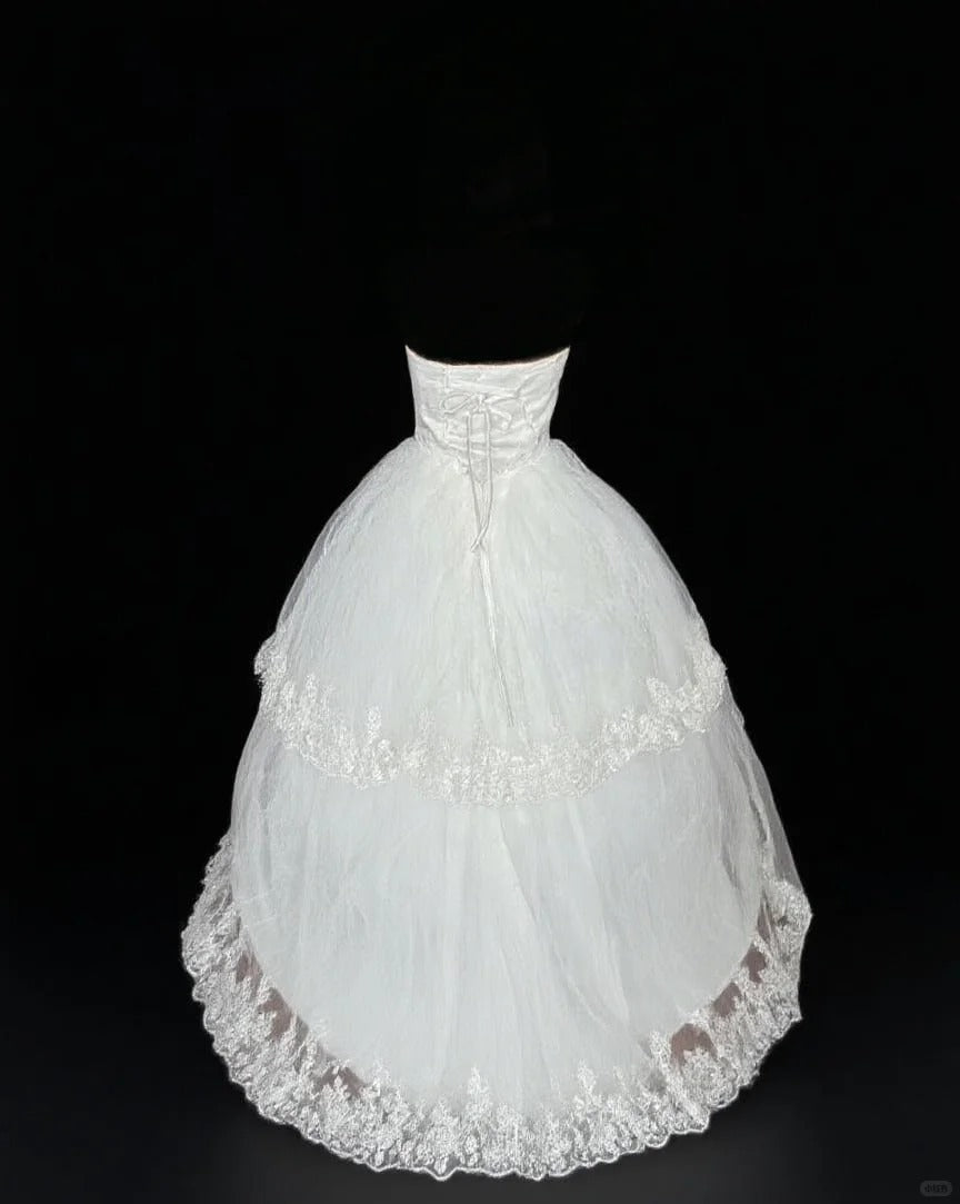 White Delicate Beading Elegant Long Lace Tulle Ball Gown Evening Dress nv4923