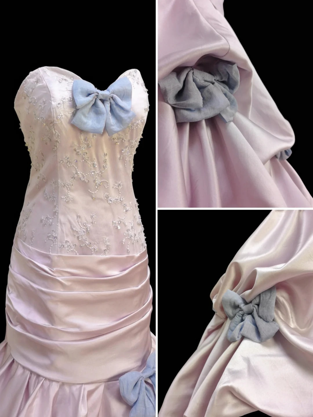 Pink Sweet Lace Bow Long Tulle Satin Princess Ball Gown Evening Dress Party Dress Adult Ceremony Dress Birthday Dress nv4199