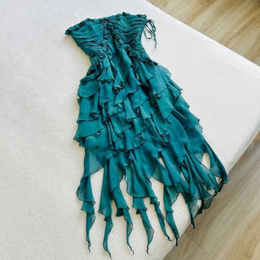 Green ruffle elegant short chiffon homecoming dress birthday party dress nv4605