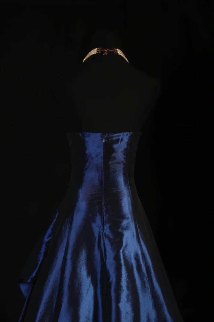 Navy Blue Vintage Fashion Exquisite Beaded Ball Gown Off Shoulder Long Satin Elegant Prom Dress Party Dress nv3769