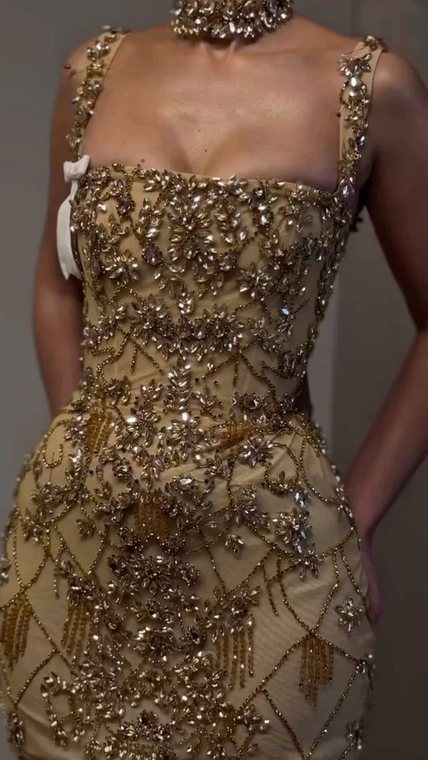 Beautiful tight square neck sleeveless gold short formal 8th grade homecoming dress summer middle school Hoco dress homecoming outfit nv5322