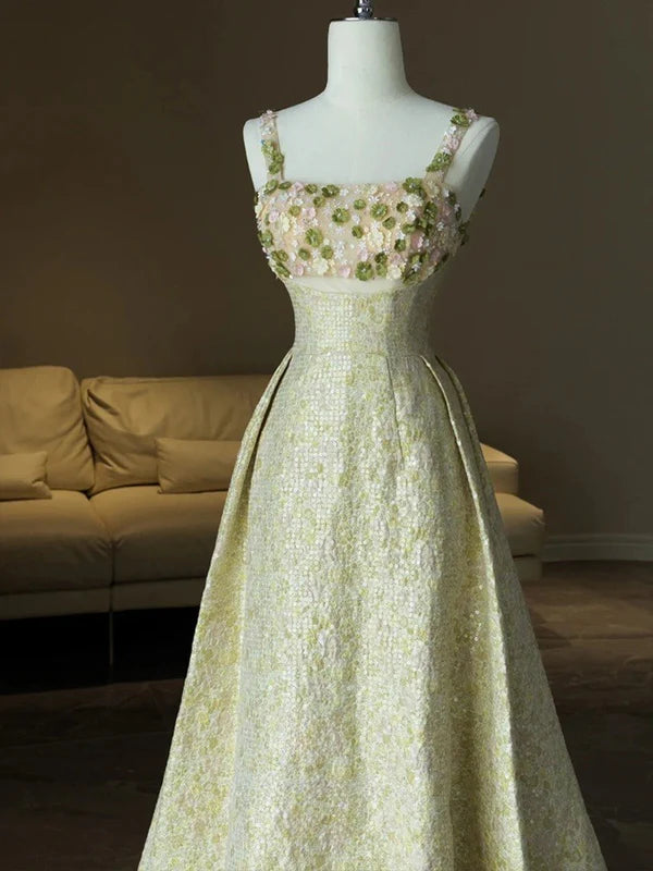 Colorful Gorgeous Elegant Sweet Delicate Beaded Spaghetti Strap A-Line Satin Sequin Long prom dress Evening Dress nv3753