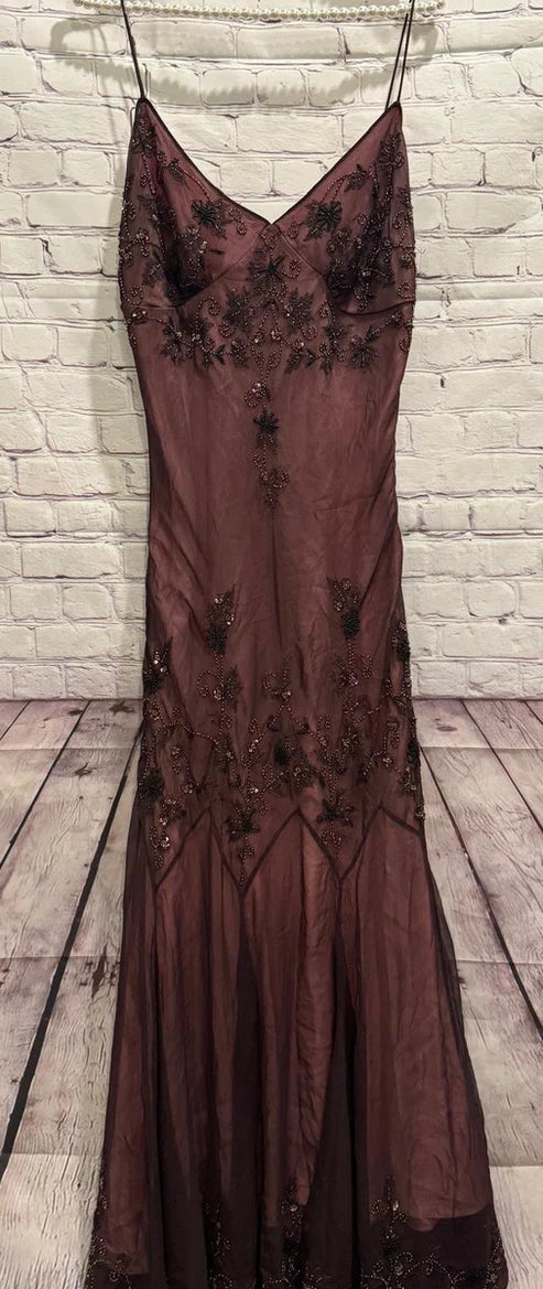 Blue/Reddish Brown/Green Beaded Vintage Evening Gown Spaghetti Strap Chiffon Long Ball Gown nv4269