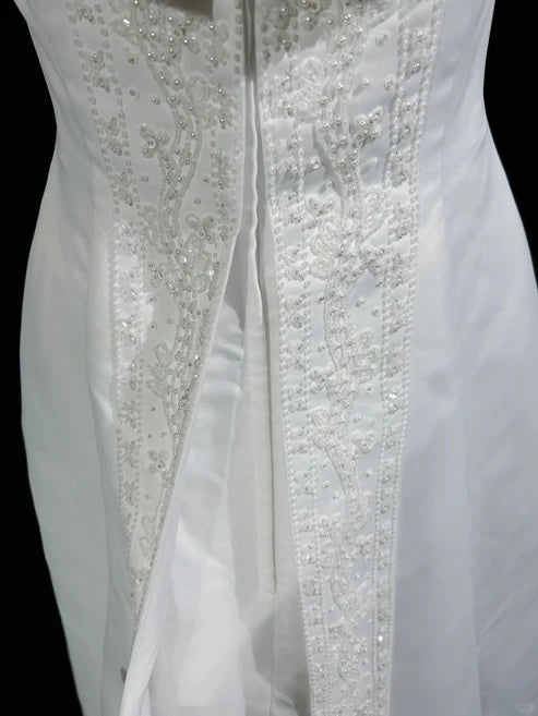 White A-line Beaded Satin Long Ball Gown Graduation Prom Dress Wedding Dress nv4292