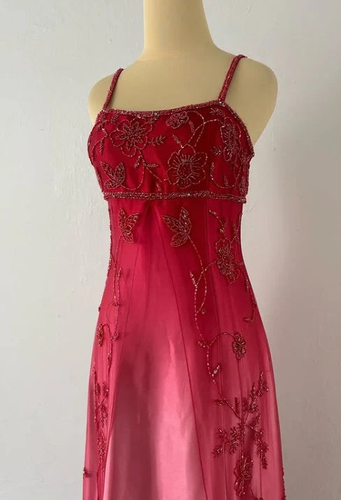 Blue/Pink Exquisite Gradient Beaded Vintage Long Prom Gown Evening Gown Party Dress nv4272