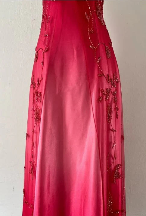 Blue/Pink Exquisite Gradient Beaded Vintage Long Prom Gown Evening Gown Party Dress nv4272