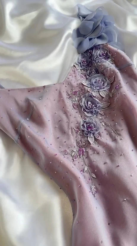 Purple Floral Fairy Homecoming Dress Spaghetti Strap Beaded Chiffon Short/Mid-Length Prom Dress Party Dress nv4344