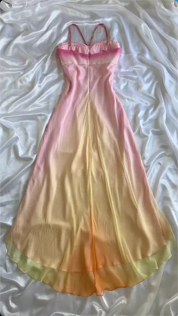 Colorful Spaghetti Strap Long Chiffon Party Dress Ball Gown nv4342