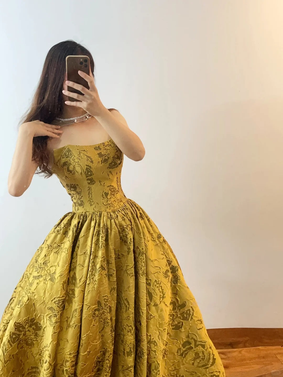 Gold Fashion Elegant Vintage Long Satin Ball Gown Evening Dress nv4774