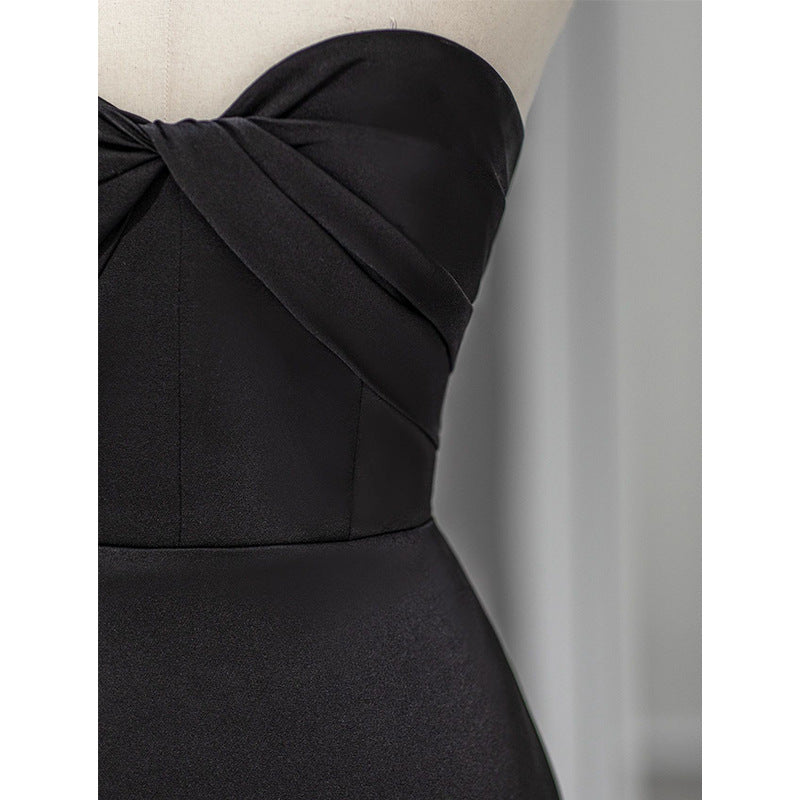 Simple black off-shoulder evening dress vintage dress nv1705