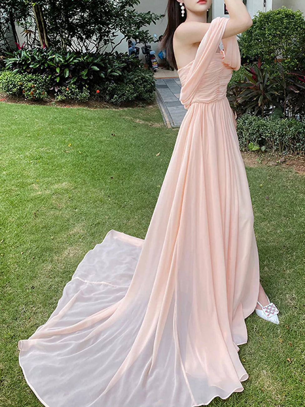 Pink Chiffon Long Prom Dresses, Pink Formal Evening Party Dress nv1531