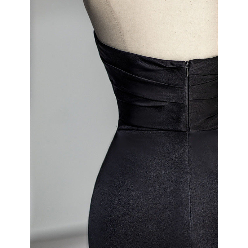 Simple black off-shoulder evening dress vintage dress nv1705