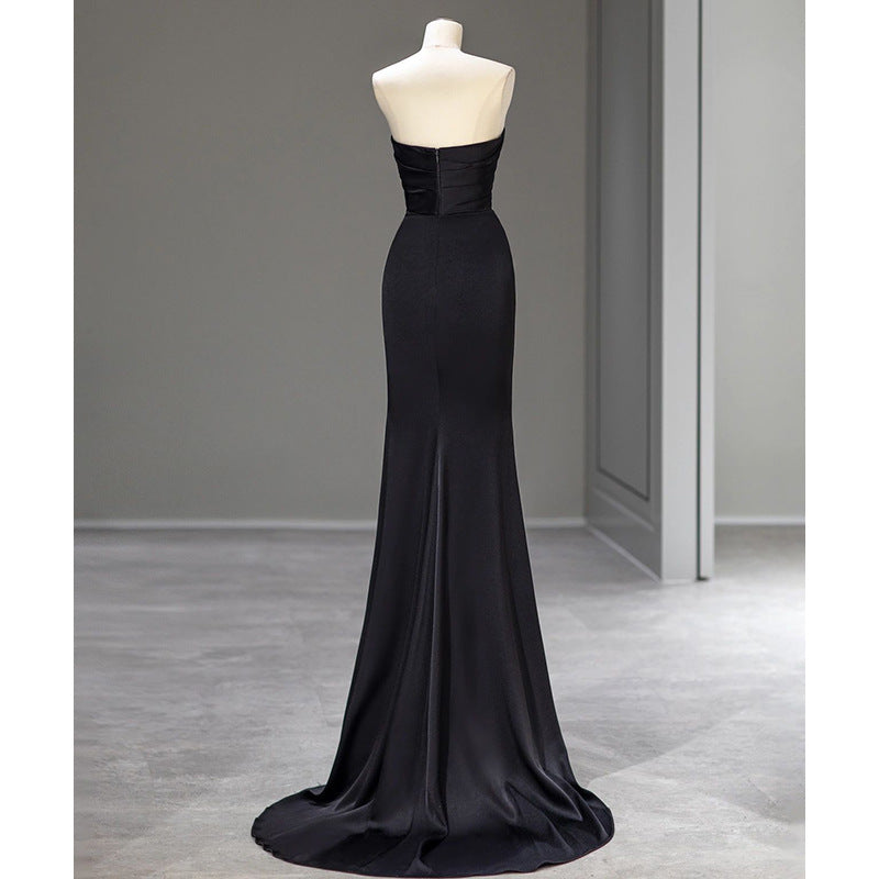 Simple black off-shoulder evening dress vintage dress nv1705