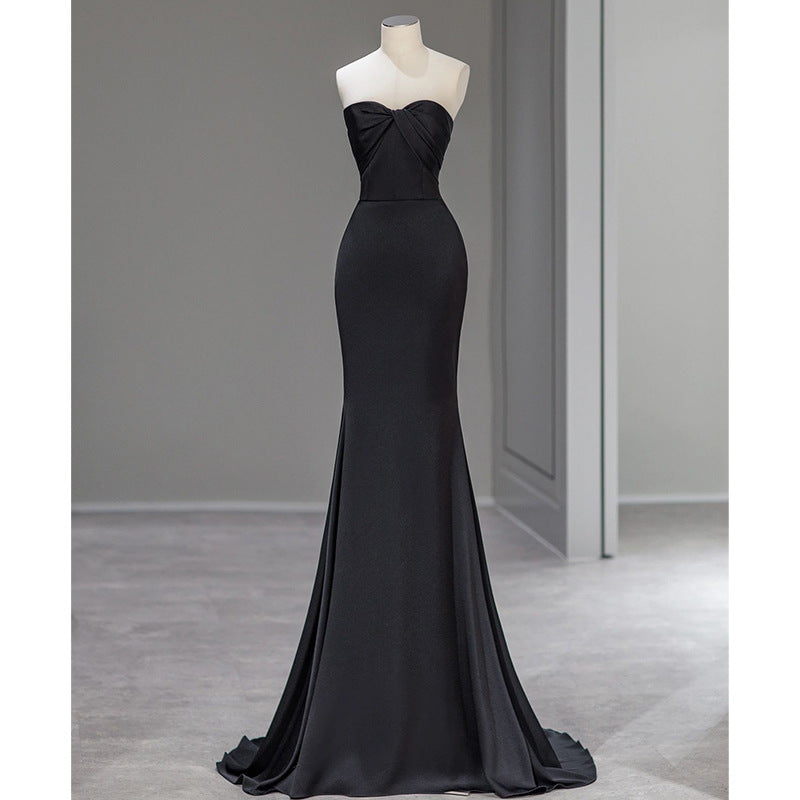 Simple black off-shoulder evening dress vintage dress nv1705