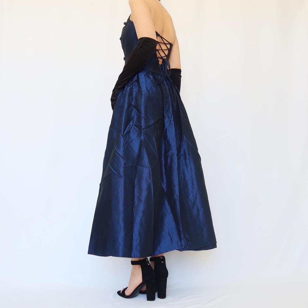 Blue Vintage Elegant Delicate Floral Beading Square Neck Halter Long Satin Fairy Ball Gown Evening Dress Birthday Party Dress Prom Dress nv4002