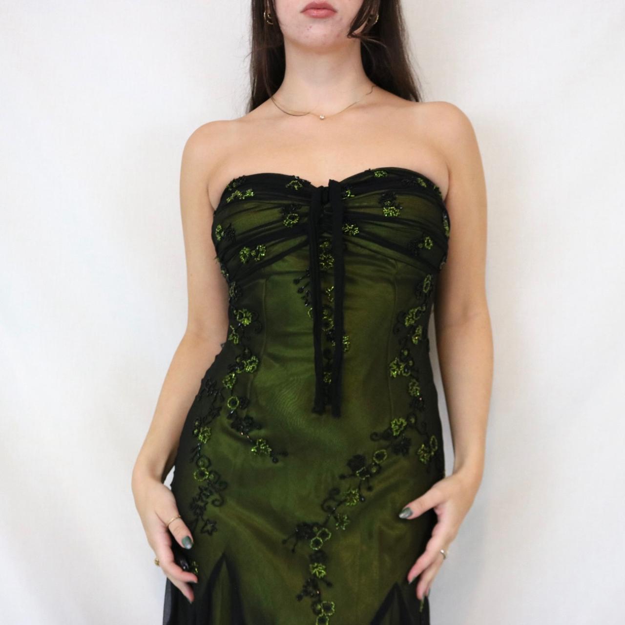 ✨💚Vintage Beaded Green Fairy Long Chiffon Mini Formal Homecoming Dress Birthday Party Dress nv4991