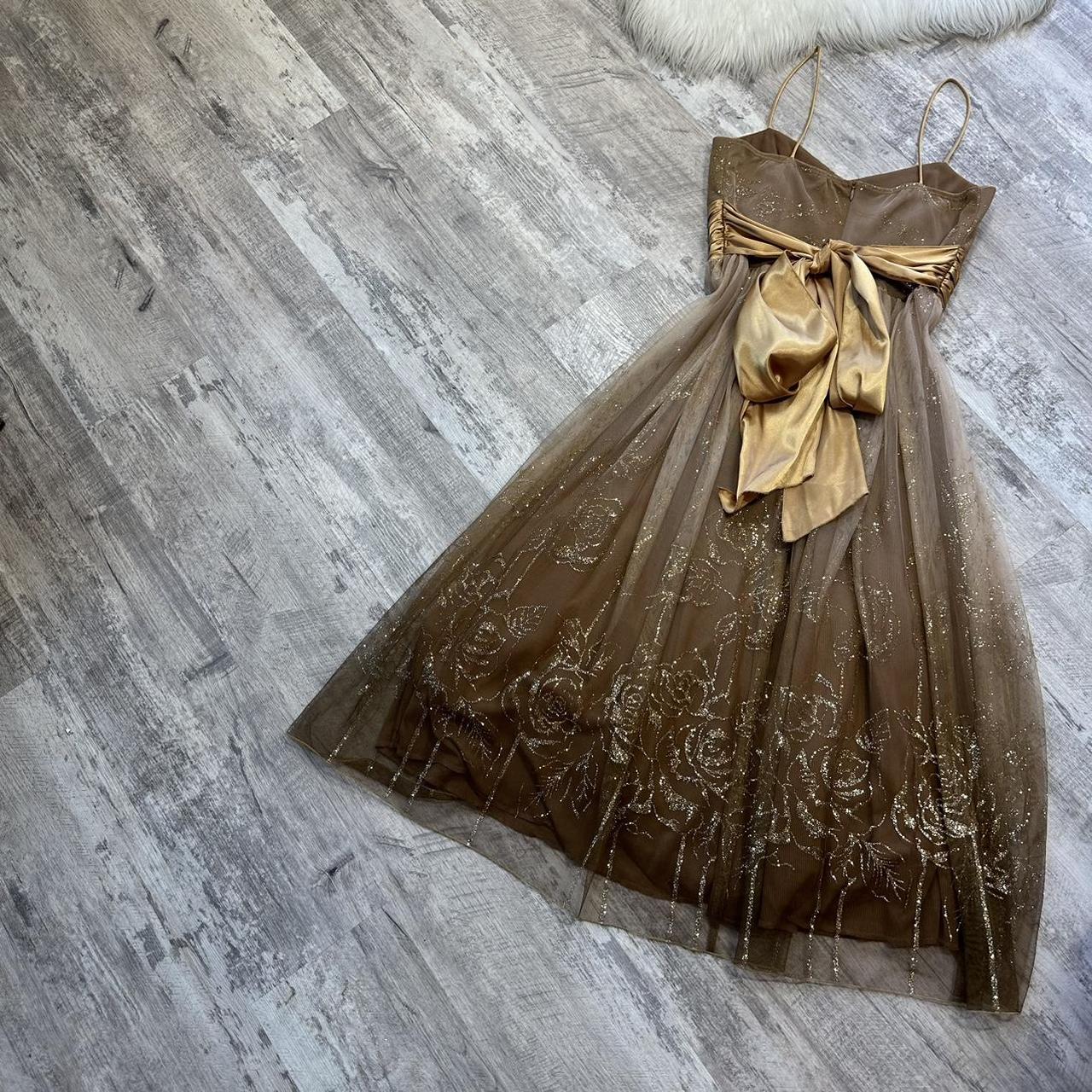 Brown y2k glittery gold floral sequin mini short chiffon homecoming dress prom dress evening dress birthday party dress banquet dress nv4564