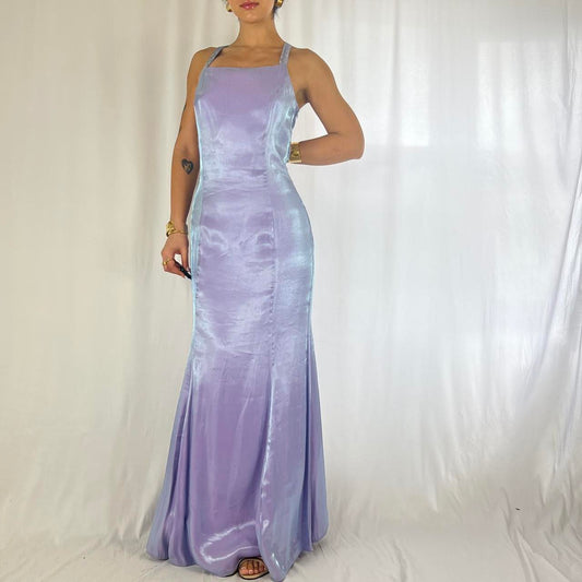 Purple Iridescent Vintage Square Neck Strapless Long Chiffon Ball Gown Evening Dress Party Dress nv4245