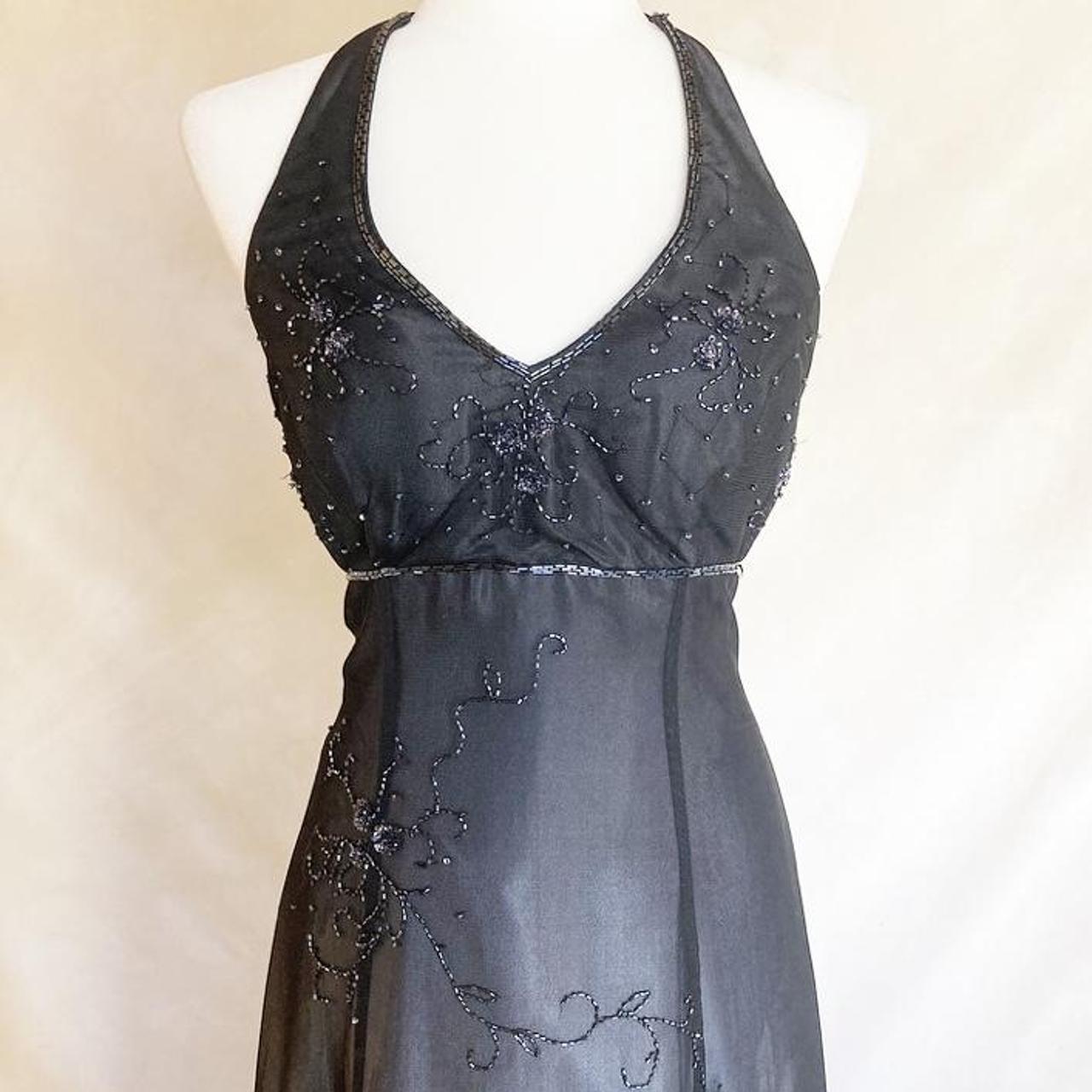✨Glitter Ball Gown Gorgeous Vintage Long Gradient Black Blue Silver Satin Beaded Floral Ball Gown Evening Dress Party Dress nv4240