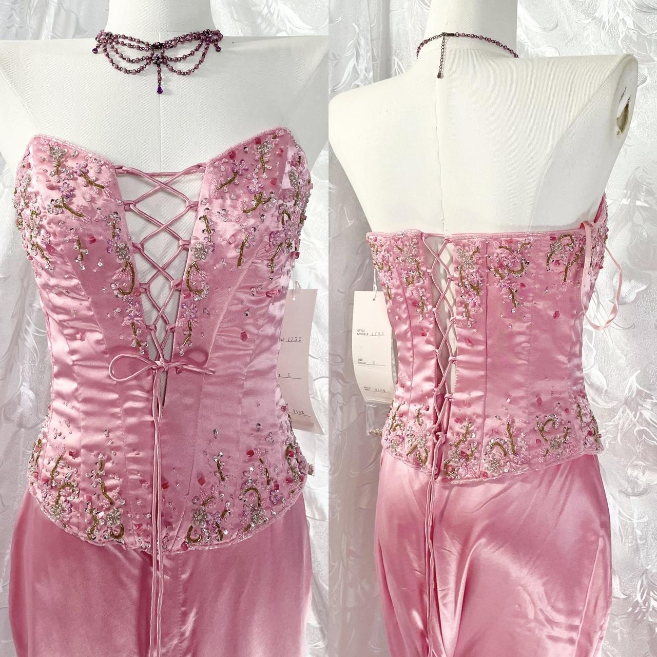 💘Pink exquisite beaded long ruffled satin fairy dress prom dress nv5414
