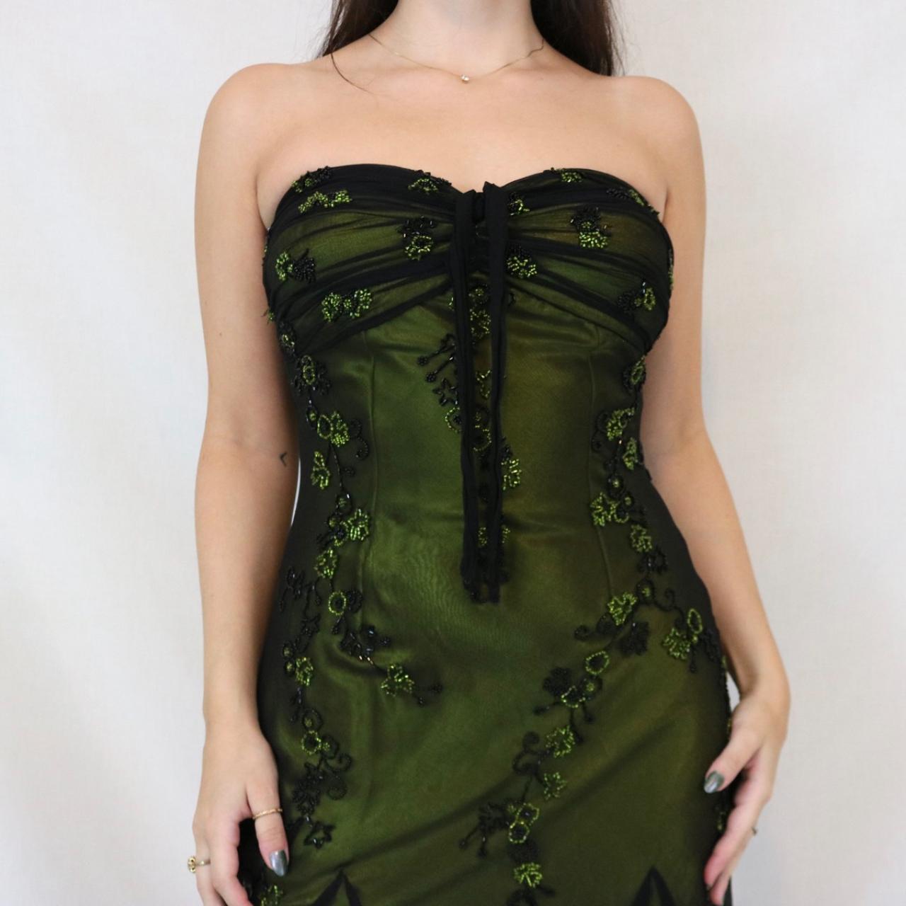 ✨💚Vintage Beaded Green Fairy Long Chiffon Mini Formal Homecoming Dress Birthday Party Dress nv4991
