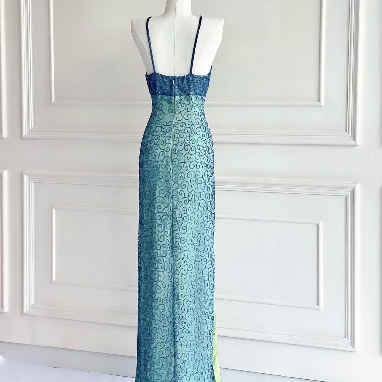 💗✨Teal/Hot pink vintage 90s y2k fairy boho beaded embroidery maxi mermaid suspender dress prom dress evening gown party dress nv4406