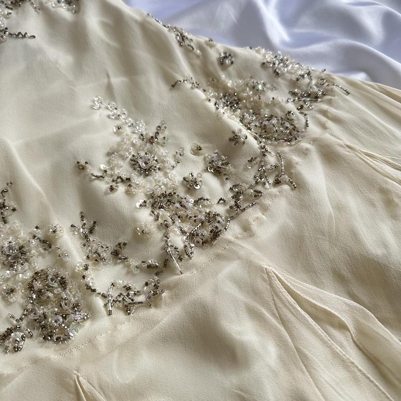 Ivory Beaded Long Chiffon Dress Party Dress Ruffled Evening Dress Ball Gown nv4579
