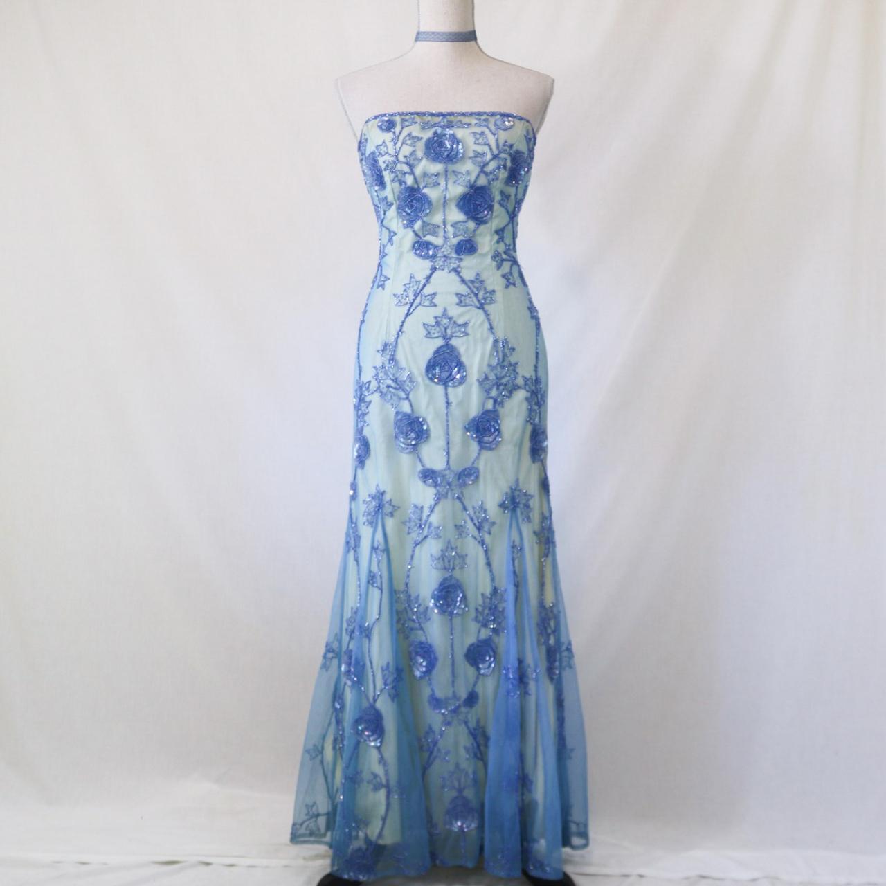 💙Vintage Aqua Blue Exquisite Beaded Long Tulle Formal Prom Dress Evening Party Dress nv4994