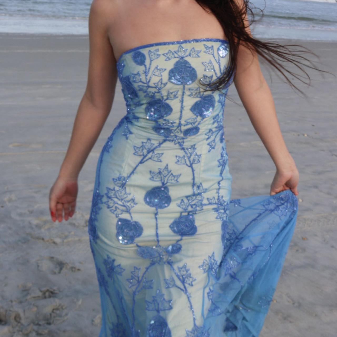 💙Vintage Aqua Blue Exquisite Beaded Long Tulle Formal Prom Dress Evening Party Dress nv4994