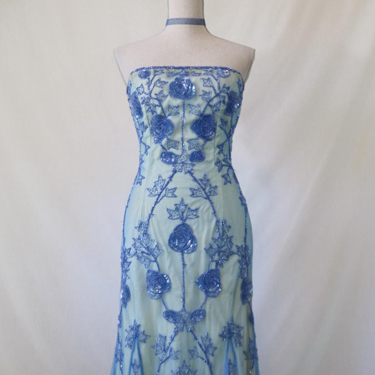 💙Vintage Aqua Blue Exquisite Beaded Long Tulle Formal Prom Dress Evening Party Dress nv4994