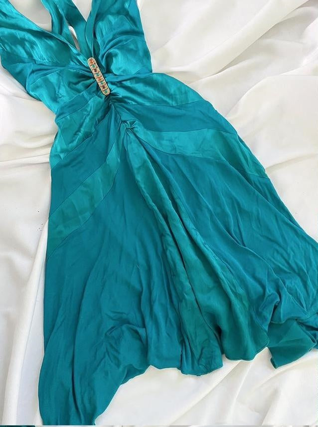 Blue Vintage Fairy Short Satin Homecoming Dress Party Dress Birthday Dress Prom Dress nv4541