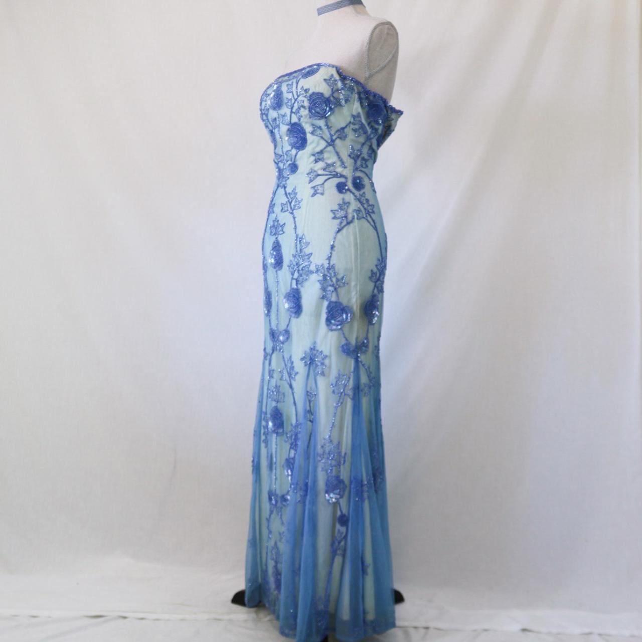 💙Vintage Aqua Blue Exquisite Beaded Long Tulle Formal Prom Dress Evening Party Dress nv4994