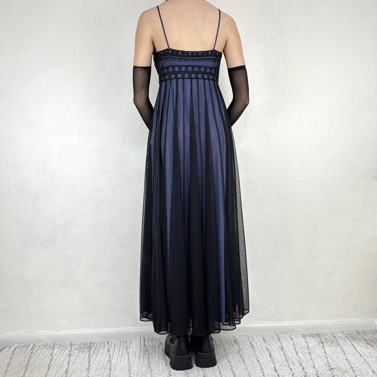 Robe de soirée longue en mousseline de soie, style gothique, vintage, noire et bleue, avec broderie perlée, style empire, nv5404