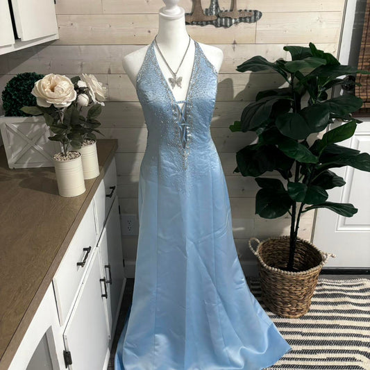 Light Blue Stunning Cinderella Sequin Beading Sparkling V Neck Long Satin Ball Gown Evening Gown Party Dress nv4253