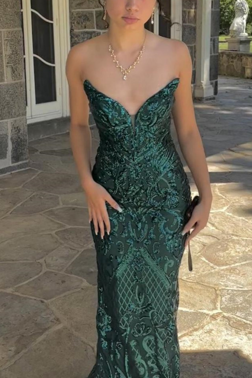 Women's green fashion formal prom gown nv5339