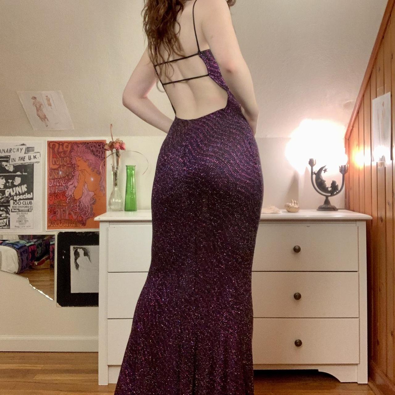 Purple Shiny Elegant Fashion Spaghetti Strap Long Sequined Ball Gown Evening Dress Party Dress nv3640