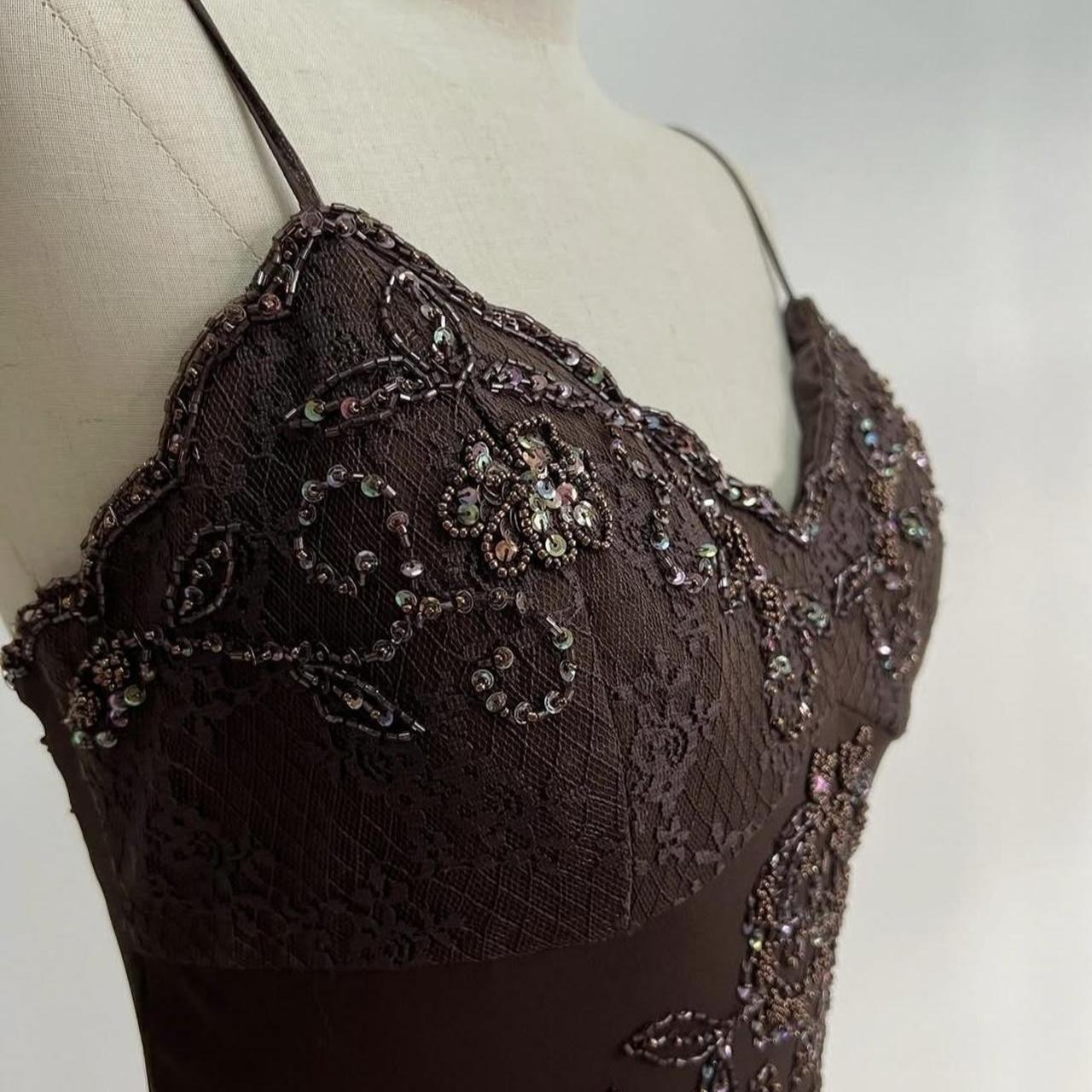 🧚🏼♂️Rare vintage y2k fairy bohemian brown lace beaded sequin floral embroidery maxi dress elegant ball gown evening gown party dress nv4408