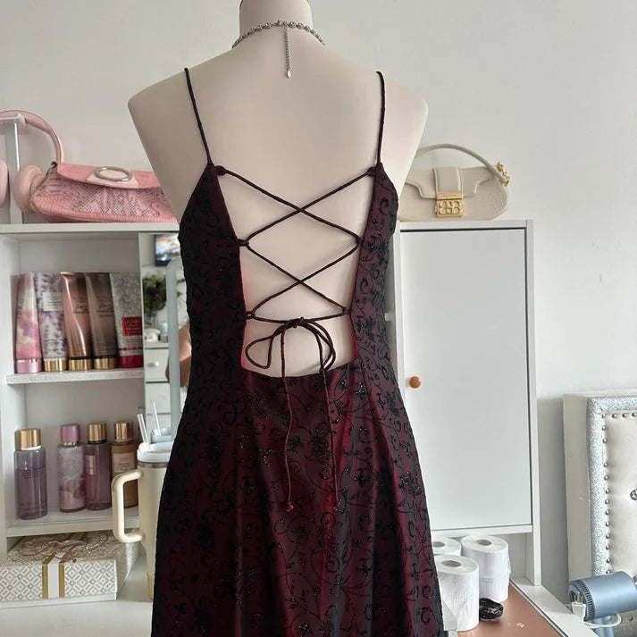 Red Black Crimson Dress Retro Fashion Stunning Elegant Exquisite Long Tulle Gothic Ball Gown Evening Gown Birthday Party Gown Prom Gown Graduation Gown nv4250
