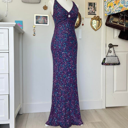Purple Blue Beaded Beads Sequins Long Prom Dress Evening Dress Party Dress nv4243