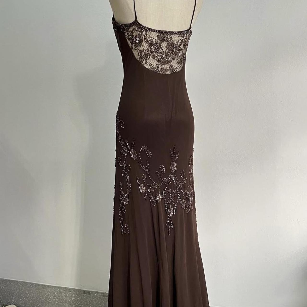 🧚🏼♂️Rare vintage y2k fairy bohemian brown lace beaded sequin floral embroidery maxi dress elegant ball gown evening gown party dress nv4408