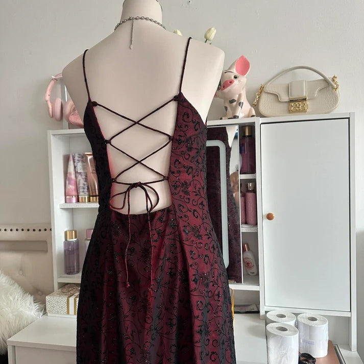 Red Black Crimson Dress Retro Fashion Stunning Elegant Exquisite Long Tulle Gothic Ball Gown Evening Gown Birthday Party Gown Prom Gown Graduation Gown nv4250